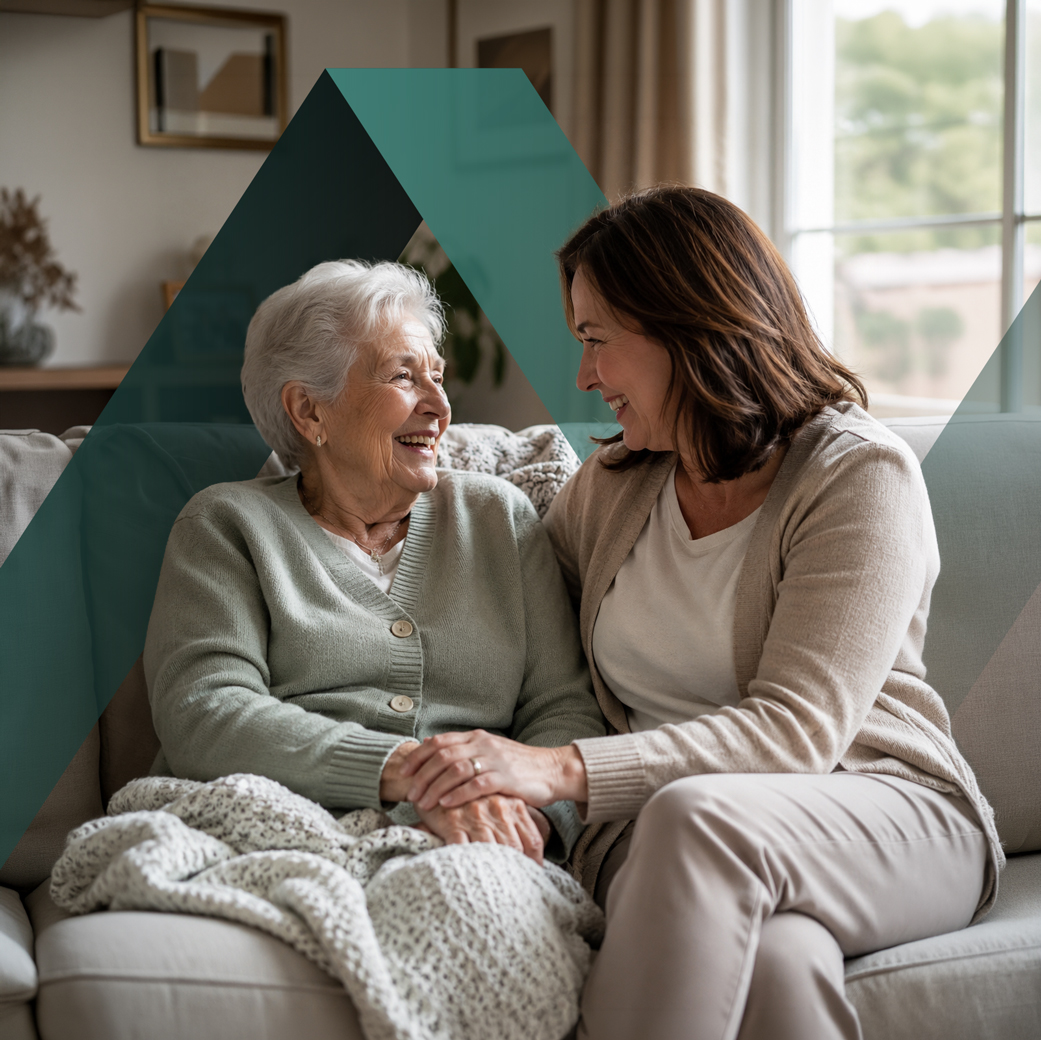A family and caregiver together at home